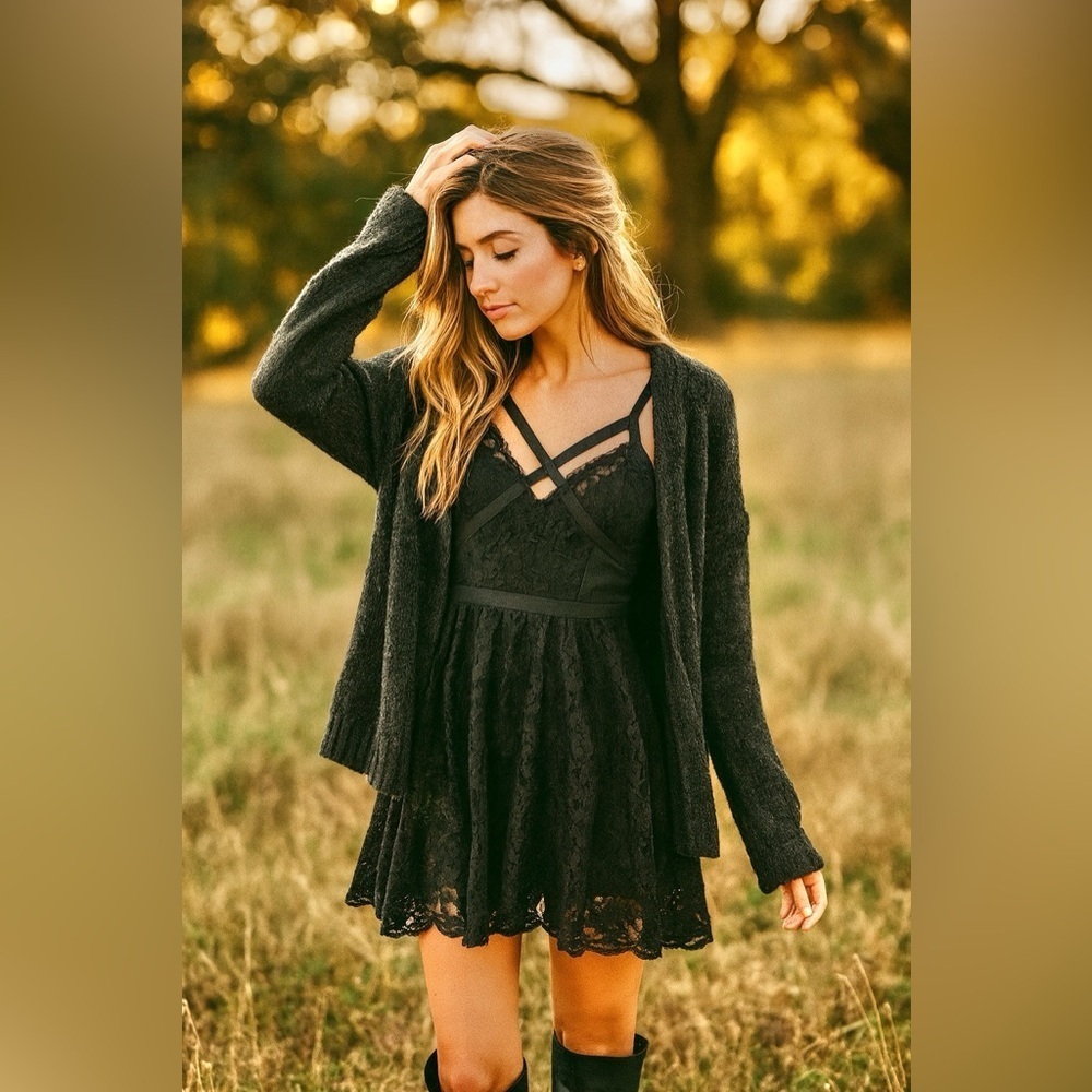 Free People Intimately Black Lace Cage Dress Mini XS